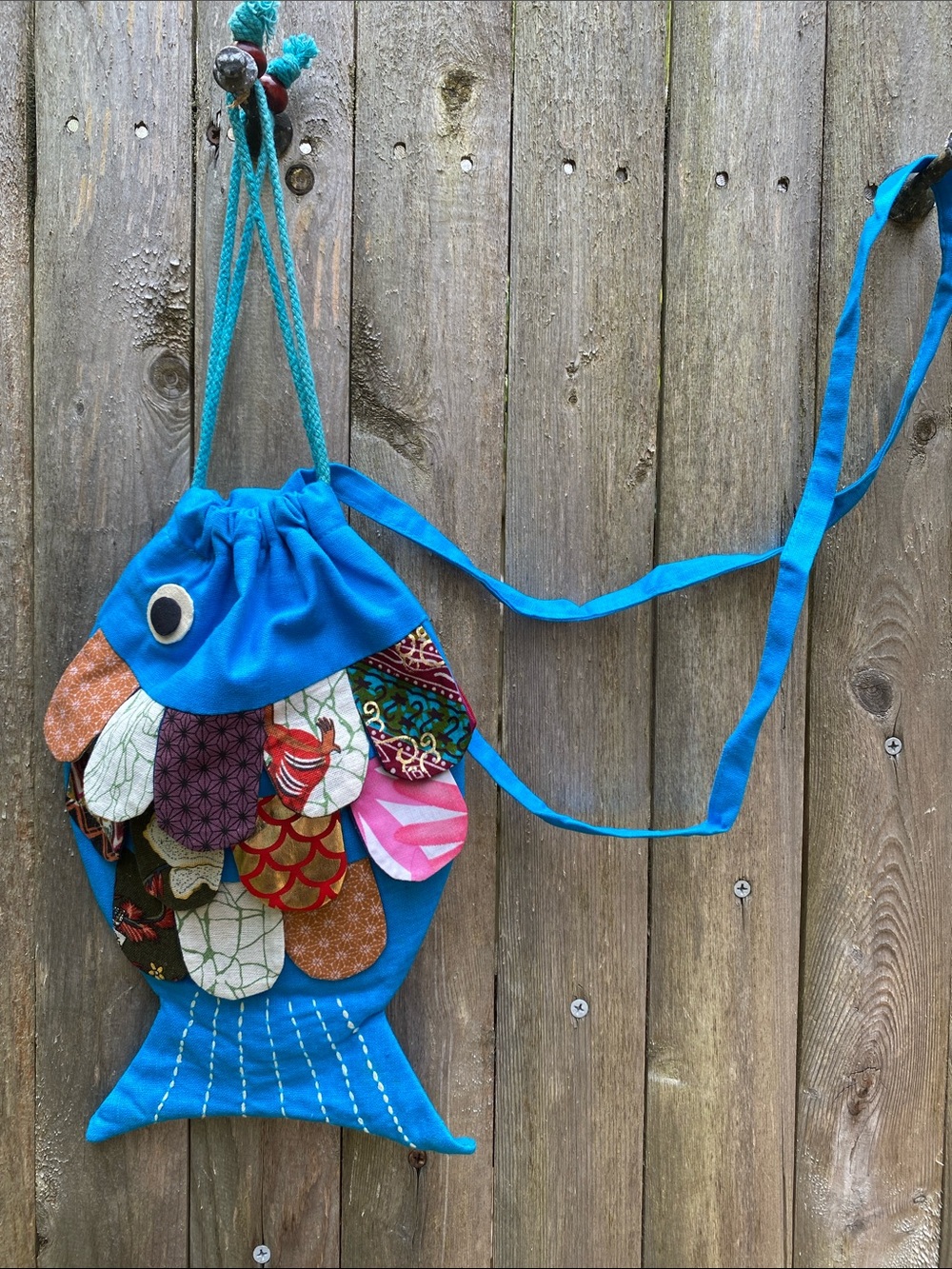Blue Fabric Fish Purse Bag